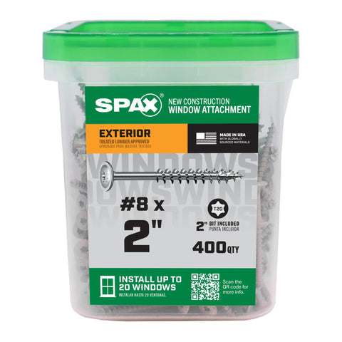 Fast Easy Exterior And Interior Wafer Head Wood Screws Window Install Kit Size 8 By 2 T20 Torx HCR X 20 Multimaterial 400 Pieces With Bit Included Replaces Nails For Quick Tight Secure Window Mounts Up To 10 Windows. clear tub label