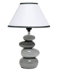 Shades Of Gray Ceramic Stacked Stone Table Lamp With Fabric Shade, 14.7 Inch Modern Bedside Light showcasing gray ceramic base