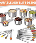 Stainless Steel Measuring Cups And Spoons Set With Nesting Square Design For Kitchen Includes 7 Cups And 7 Spoons Plus 5 Mini Spoons And 1 Leveler