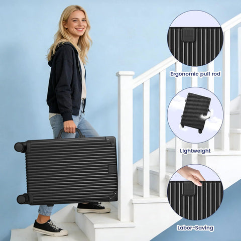 Faqy Z 20-inch black hard-shell carry-on suitcase with spinner wheels, side view