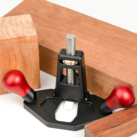 Tough As Nails Handheld Router Plane Featuring Adjustable Stainless Steel And Ebony Blades built like a tank, shown with wood blocks.