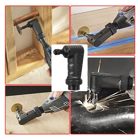 Right Angle Rotary Tool Converter Accessory, ergonomic black adapter for grinding in tight spaces, ideal for rusted bolts.