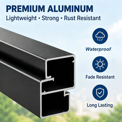 Rock Hard Galvanized Steel Fence Height Extender Topper Kit That Slaps Extra Security to Your Balcony or Yards with a Sleek Horizontal Picket Rail That Handles Mother Nature Like a Champ aluminum profile showing strong, lightweight and rust-resistant features.