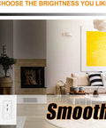 Living room with light dimmer showing brightness control, yellow artwork, and modern decor for 2 Pack 120W 10A Dimmable LED Power Supply Driver 110V AC To 12V DC Ultra Quiet Fanless Transformer For LED Strip Lights Signage CCTV And 12V Systems Bundle Power Up.