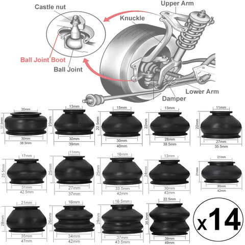 Universal Tie Rod Boots And Ball Joint Dust Cover Replacement Kit Flexible Rubber Boot diagram with measurements