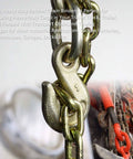 Close-up of grappling hook on 5/16 To 3/8 Inch Ratchet Chain Binder Set With Grappling Hook 4 Pack Heavy Duty Load Binders For Tight Tie Downs 5400 Lbs Working Load Limit 19000 Lbs Break Strength Grade 70 Use With 5/16 Or 3/8 Chain On Trucks Or Flatbeds