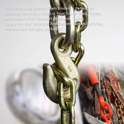 Close-up of grappling hook on 5/16 To 3/8 Inch Ratchet Chain Binder Set With Grappling Hook 4 Pack Heavy Duty Load Binders For Tight Tie Downs 5400 Lbs Working Load Limit 19000 Lbs Break Strength Grade 70 Use With 5/16 Or 3/8 Chain On Trucks Or Flatbeds