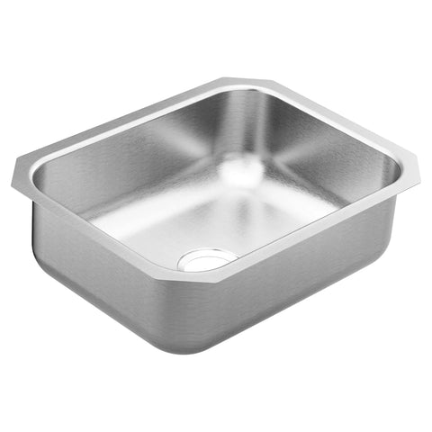 Undermount 23.5 Inch Single Bowl Stainless Steel Kitchen Sink, 20 Gauge, Noise Reducing SoundSHIELD shown from an angle