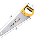 15 Inch Hand Saw With 7 TPI For Wood Cutting, ergonomic no slip rubber grip, durable woodworking tool, side view.