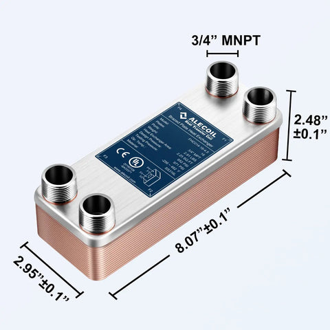 Water To Water Brazed Plate Heat Exchanger 16 Plate 316L Stainless Steel Built Tough With Three Quarter Inch MPT Ports
