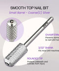 PANA nail drill bit, 3/32-in small barrel, round top, coarse carbide, silver
