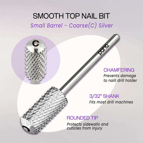 PANA nail drill bit, 3/32-in small barrel, round top, coarse carbide, silver