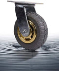 Rock Solid Heavy Duty Furniture Moving Trolley Base With Braked Swivel Casters Smooth Silent Gliding Wheels For Couches And Storage Cabinets Pack Of Four close-up of rubber wheel with gold rim