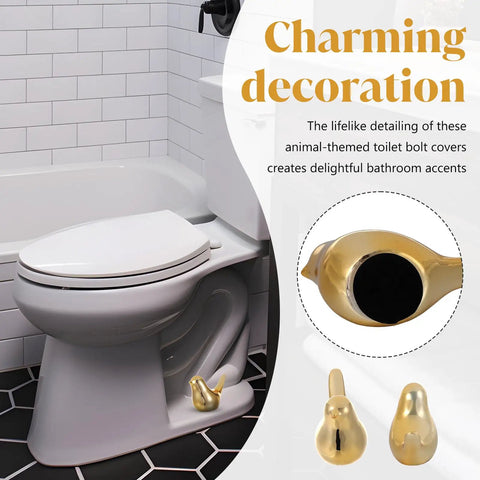 Premium Quality Pretty Sweet Ceramic Toilet Bolt Caps With Top Notch Gold Bird Trim Easy Swap Screw Covers For Modern Bathroom Decor And Straight Forward Setup on toilet