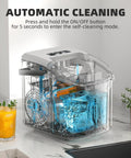 No Sweat Countertop Ice Maker With Rapid Six Minute Freezing features automatic cleaning and ice storage, ideal for drinks.