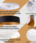 Matte Black Flush Mount Ceiling Light With Gold Interior 12.5 Inch LED Fixture 18W 100W Equivalent Dimmable Warm White 3000K features