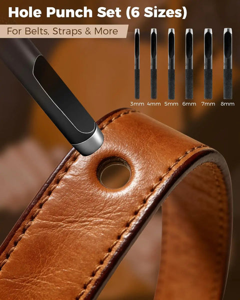 Your Go To Leather Working Starter Kit With 101 Pieces Stainless Steel And Wood Handle Tools For DIY Wallets Belts And Bags Repair