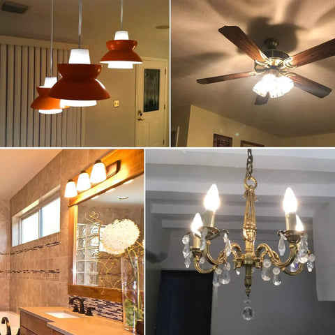 Variations of light fixtures using 8W LED Porch Light Bulb Dimmable 2700K Warm White E26 Base Outdoor Post Light in home settings