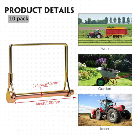 Four Inch Trailer Coupler Pin Kit 10 Pack Beefy Heavy Duty Wire Lock Pins For PTO Shafts And Hitch Assemblies Towing Safety Pin