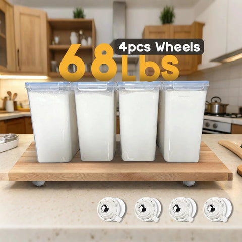Self Adhesive 1 Inch Mini Swivel Caster Wheels 4 Pack for Furniture and Appliances under kitchen bins, 68 lbs load