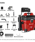 5 Gallon Wall Mount Wet Dry Vacuum With Remote Control Handle, 5 Peak HP Power and accessories including filters and nozzles