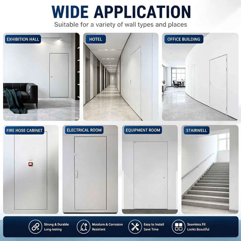 Sturdy Aluminum Alloy Recessed Drywall Access Panel Featuring Slick Flush Mount No Sweat Paint Match Seamless Ceiling Blend Easy Lift Handle for hotel and office building use.
