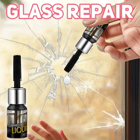 Glass Repair Liquid Bonder 5ml Quick Dry Crack Fix Sealant for car windshield, shown applying to cracked glass surface.