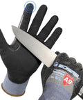 Dual Nitrile Coated Work Gloves ANSI A9 Cut Abrasion Puncture Resistant 3/4 Double Coating Black Large holding knife