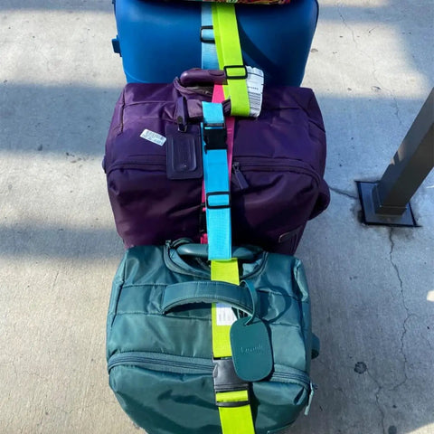 2 Pack Luggage Straps For Carry On Bags Adjustable Suitcase Belt Travel Attachment To Connect Your Three Luggages Green Heavy Duty Buckle Closure Grab And Go Clip For Easy Baggage Consolidation On The Fly securing three bags