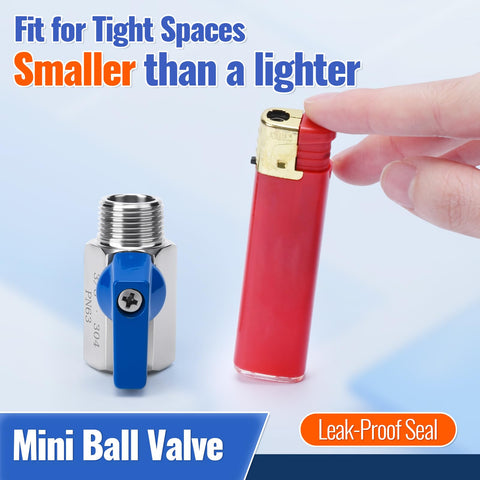Two Pack 3/8 Inch Mini Ball Valve 304 Stainless Steel Water Flow Control Male To Female NPT Threaded Shut Off Drain Valve