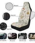Boho Car Seat Covers 2 Pack Waterproof Front Seats With Towel Airbag Compatible Universal Fit for Vehicles, floral pattern shown
