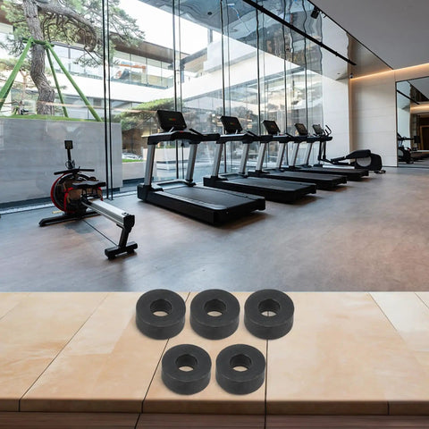 5 Pack Rubber Bumpers For Gym Equipment And Home Furniture With Quiet Shock Absorption And Anti Vibration Pads on gym floor