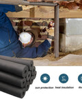 Technician uses Water Pipe Insulation Tubing Set with Inner Diameters From 3/4 Inch to 4 Inch Foam Tube Insulation under a house.
