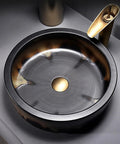 USZWBY Round Bathroom Vessel Sink with Faucet Combo 16.1" Art Wash Basin for Countertop Vanity, modern design with elegant finish.