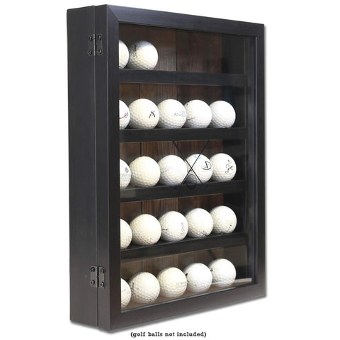 11x14 Golf Ball Display Case Shadow Box Frame In Black Holds 25 Logo Balls With Hinged Magnetic Glass Front Wall Mount