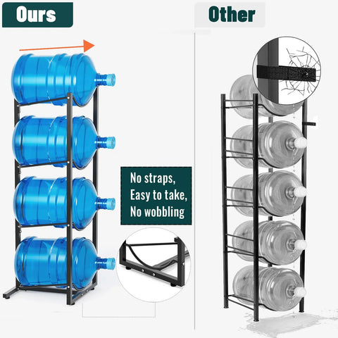 Rock Steady Heavy Duty 4 Tier 5 Gallon Water Jug Stand Slick Space Saving Storage Rack For Home Kitchen Garage Badass Durability No Sweat Setup Durable Steel Bottle Holder