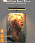 Rechargeable Picture Light With Remote 4000mAh Battery 300 Lumen LED Art Light Bar illuminating wall painting at different brightness levels
