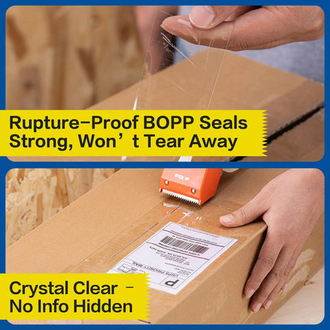 Two Pack Heavy Duty Packing Tape With Dispensers 1.88 Inch Wide By 65 Yards Each used to seal cardboard box for shipping and mailing