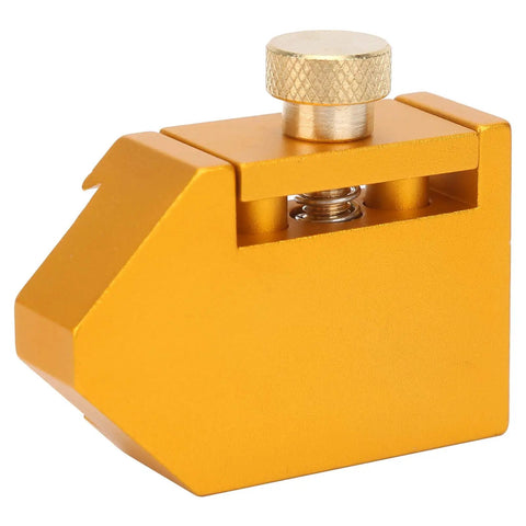 Brass Ruler Positioning Adjuster For Woodworking And Carpentry, locks steel rulers, side view showing brass material and knob