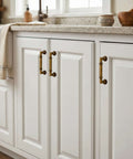 10 Pack Antique Brass Cabinet Pulls, 3 Inch Zinc Alloy Drawer Handles on white kitchen cupboards