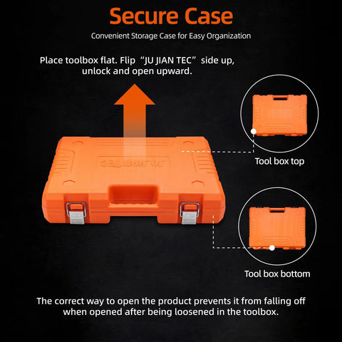 Orange molded case for Heavy Duty One Half Inch Drive Impact Socket Set With Adapters And Ratchet Handle.