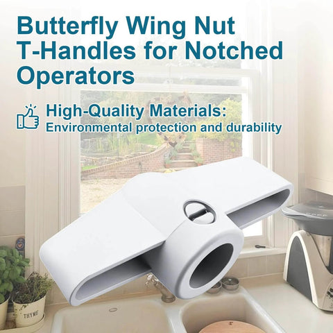 Casement Window Crank Handle For 11/32 Inch Splines With T Handle And Butterfly Wing Nut in kitchen setting