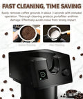 Electric Portafilter Sucker Absolutely Nukes Espresso Pucks Clean In Seconds With Three Swap Out Brushes And Smart Sensing Tech showing before and after espresso puck cleaning.