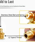 Diagram of Reliable M6 x 1mm Metric Thread 90 Degree Angled Brass Hydraulic Zerk Grease Nipple Fittings showing steel ball and G tapered thread.
