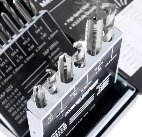Metric 18 Pcs HSS Tap And Drill Set For Quick No Nonsense Metalwork, Includes M2.5X0.45 Through M12X1.75 Taps And 2.05 To 10.20mm Drills, Fully Ground For Precision, Ideal For Home Shops CNC And Maintenance Projects