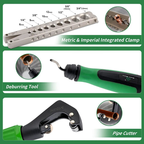 Heavy Hitter Electric Flaring Tool Kit For HVAC Pros Featuring Cordless Grunt And Butter Smooth Metric Imperial Clamps For Copper Tubing 45 Degree Flare Cone Rig