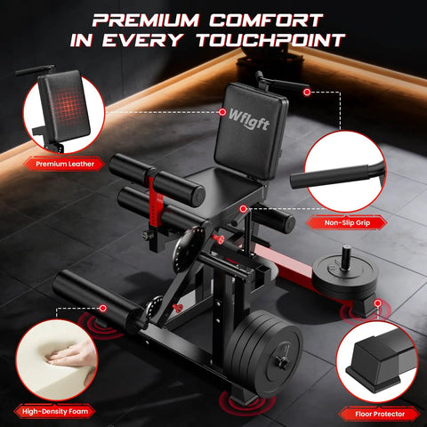 Heavy Duty Leg Extension And Curl Machine Featuring Instant Pull Pin Adjustments, showing premium leather and non-slip grip.