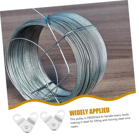 Six Piece Pulley Kit With Hooks And Swivel Block Pulleys Mini Snatch Block Cable Roller Trolley Wheel Set Iron Silver Easy Install For DIY Lifting Rigging And Garage Projects. Coiled steel wire and hooks
