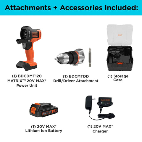 Matrix 20V Max Drill Kit With Storage Case, Cordless Drill And Driver, 10 Position Adjustable Clutch, Variable Speed Trigger, accessories