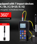 Portable Metal Hardness Tester With 170 To 960 HLD Range, Digital Hardness Meter With 7 Impact Probes displayed with sensors